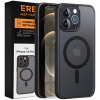 Case for iPhone 12 Pro Max, for MagSafe, ERBORD Matt Case, black + Screen Glass