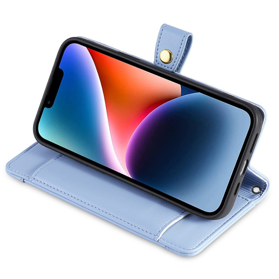 Flip case for iPhone 15, Wallet Zipper Pocket, blue