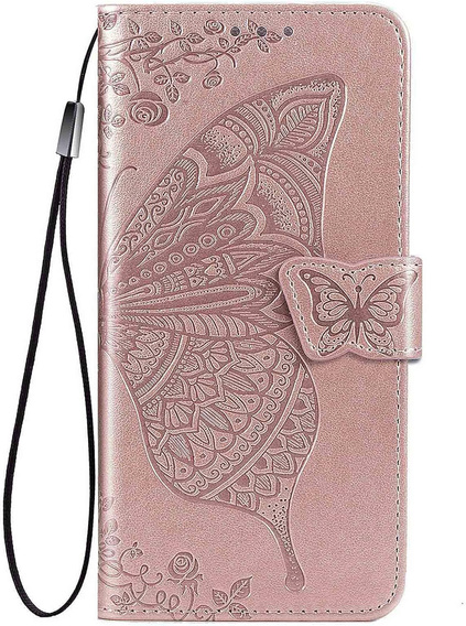 Flap case for Oppo Reno 14F, wallet, Butterfly, rose gold