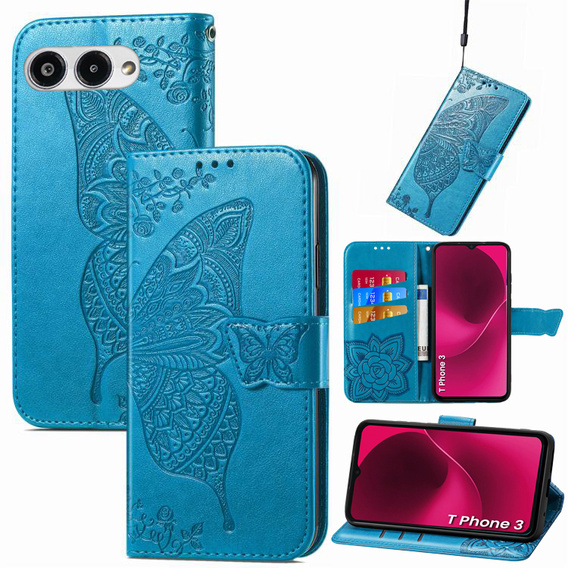 Flip case for T Phone 3 5G, Butterfly, blue