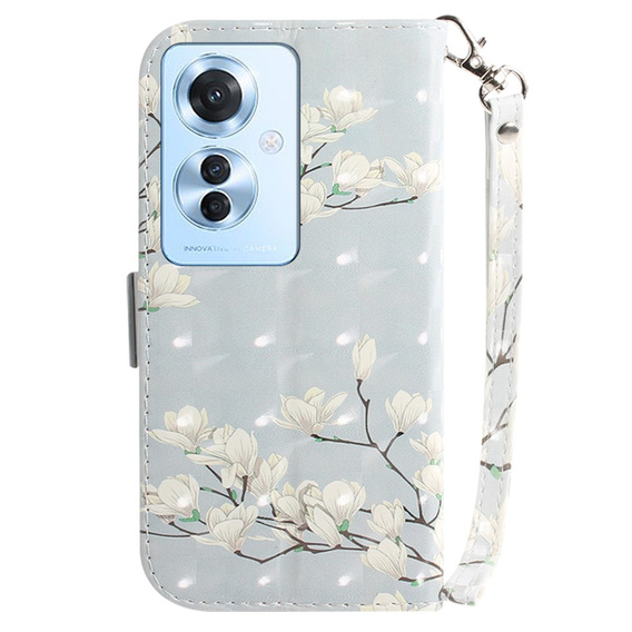 Flip case for Oppo Reno 11F 5G, Wallet, Magnolia Flowers grey
