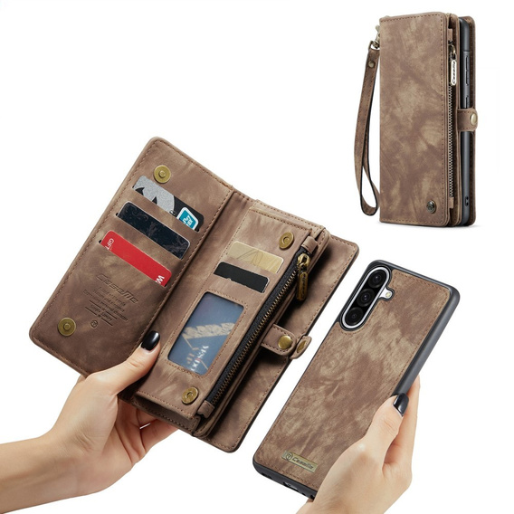 CASEME case for Samsung Galaxy A56 5G, Retro Leather Wallet, with strap, brown