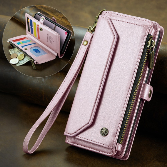 Case CASEME for Samsung Galaxy A56 5G, RFID Leather Wallet, with shoulder strap, pink