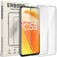 2x Tempered Glass for Realme C55, ERBORD 9H Hard Glass for phone screen