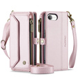 Case CASEME for iPhone16E, RFID Leather Wallet, with shoulder strap, pink