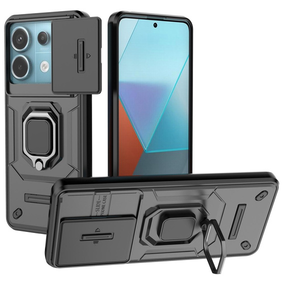 Case for Xiaomi Redmi Note 13 Pro 5G, KickStand Camera Lens, black