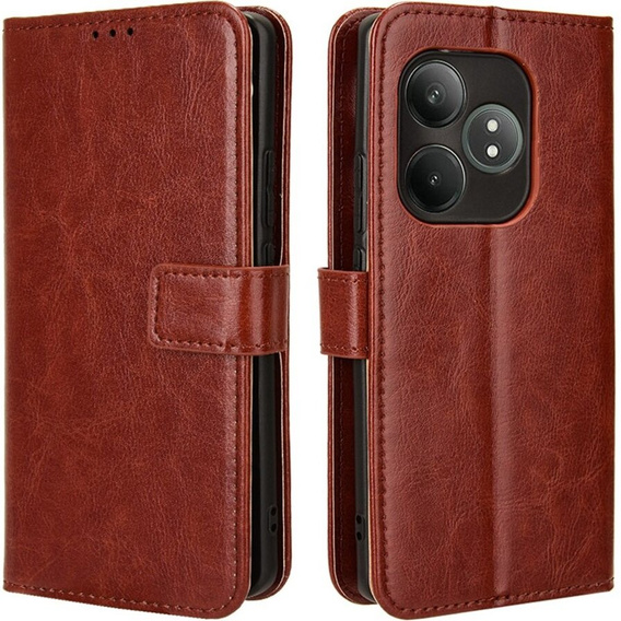 Flip case for Realme GT 6 / 6T, Crazy Horse Wallet, brown