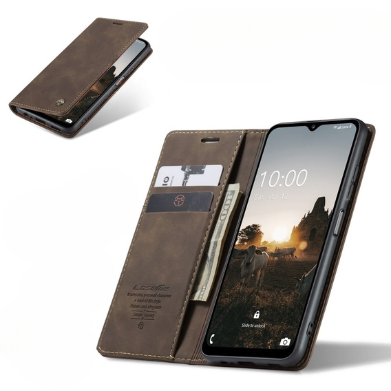 CASEME case for Samsung Galaxy M33 5G, Leather Wallet Case, brown