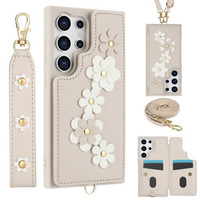 Case for Samsung Galaxy S24 Ultra, Leather Flower Card Slot, beige