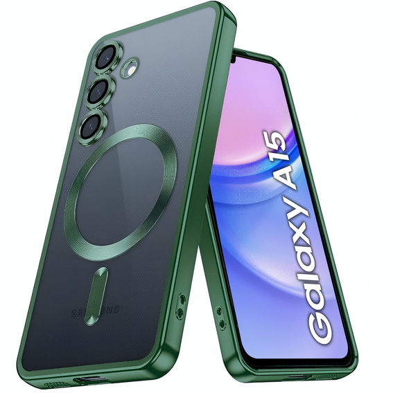 Case for Samsung Galaxy A15 4G/5G, Electro MagSafe, green + Screen Glass