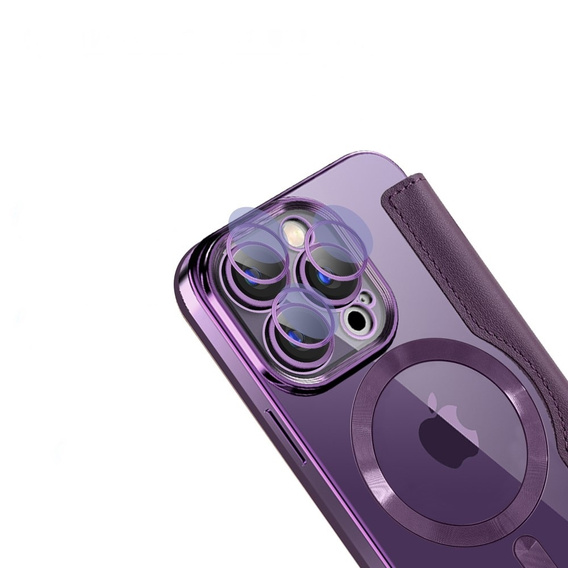 Flip case for iPhone 15 Pro, RFID Wallet MagSafe CamShield, purple