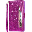 Flip case for Samsung Galaxy A55, Wallet Zipper Pocket Glittery, purple