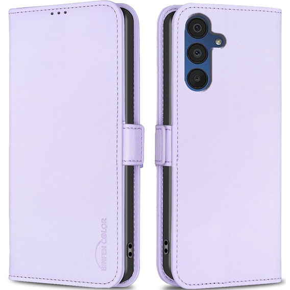 Flip case for Samsung Galaxy A15, BINFEN Wallet, purple + 9H glass