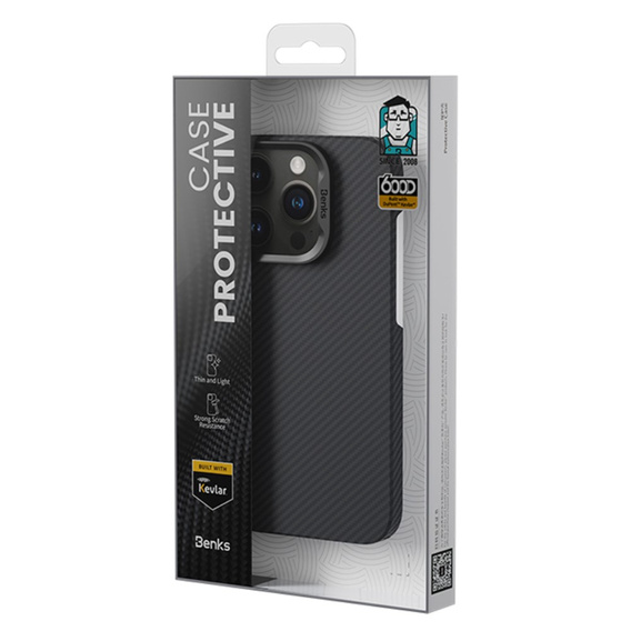 BENKS Kevlar Case voor iPhone 15 Pro, Carbon Fiber, black