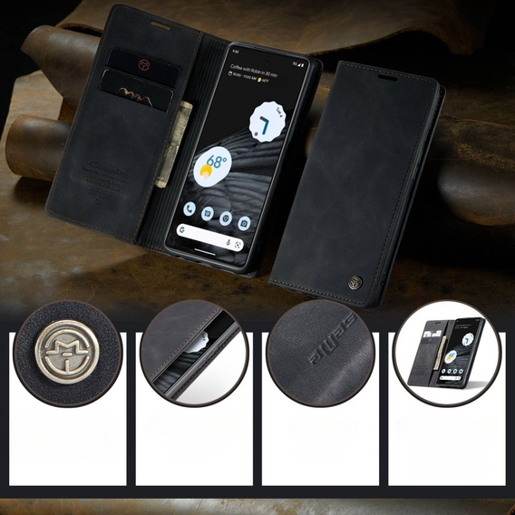 CASEME case for Google Pixel 7, Leather Wallet Case, black