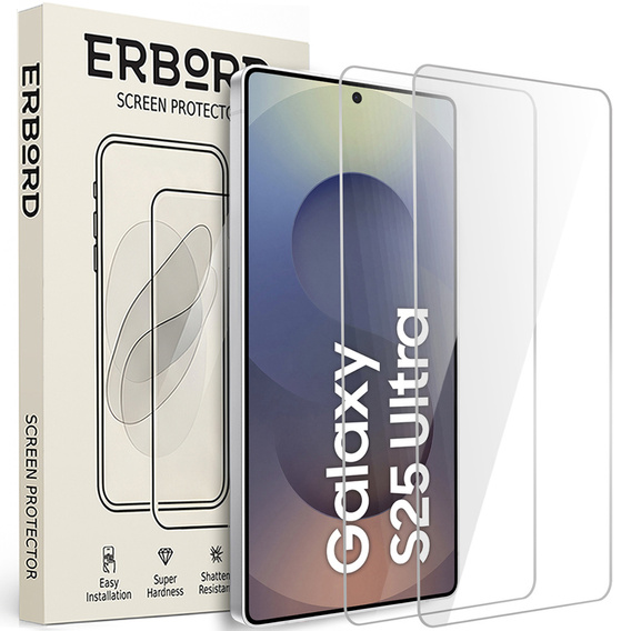 2x Tempered Glass ERBORD 9H Hard Glass for phone screen for Samsung Galaxy S25 Ultra