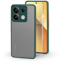 Silicone case for Xiaomi Redmi Note 13 5G, with camera protection, transparent / green + Tempered Glass 9H