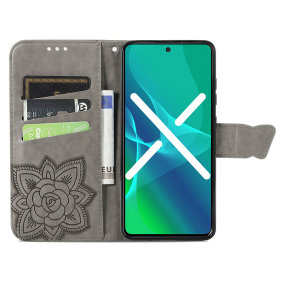 Flip case for Realme 9i / Oppo A96, Butterfly, grey