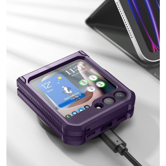 Armored Case for Samsung Galaxy Z Flip 5 5G, Dexnor Clip Holder, purple