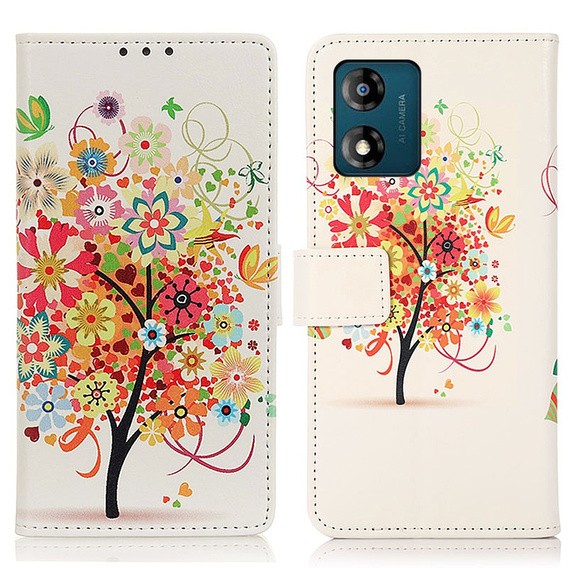 Flip case for Motorola Moto E13, Wallet Tree, red