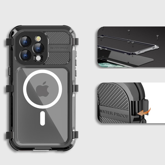 IP68 Waterproof Case for iPhone 15 Pro, SHELLBOX MagSafe, black