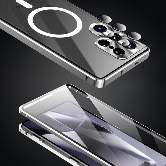 Magnetic Dual Glass MagSafe case for Samsung Galaxy S25 Ultra, silver
