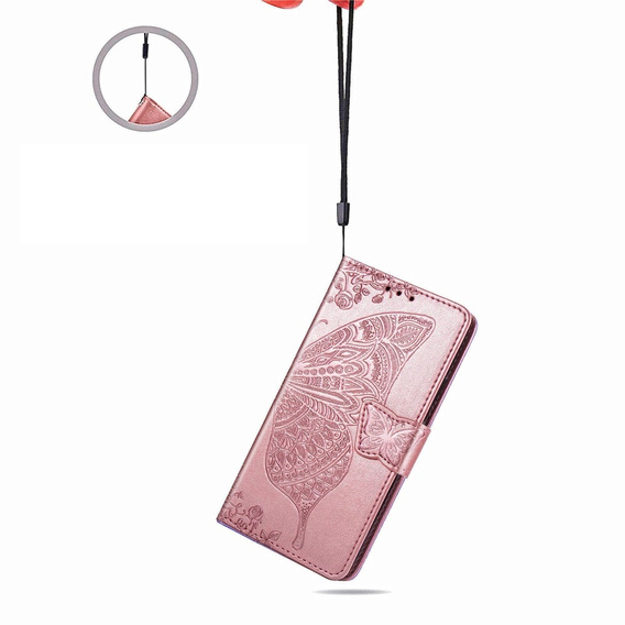 Flip case for Realme C71, Butterfly, pink rose gold
