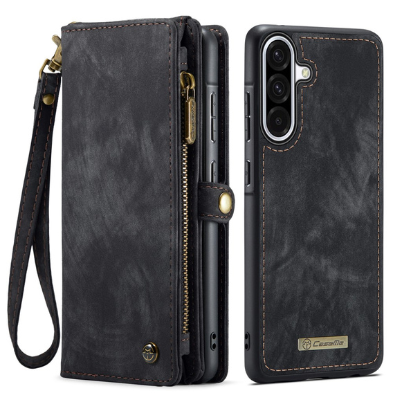 CASEME case for Samsung Galaxy A56 5G, Retro Leather Wallet, with strap, black