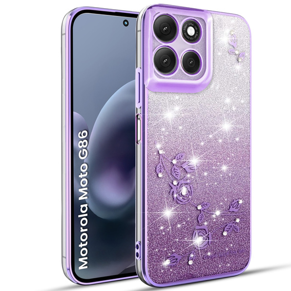 Case for Motorola Moto G86 5G, Glitter Flower, purple