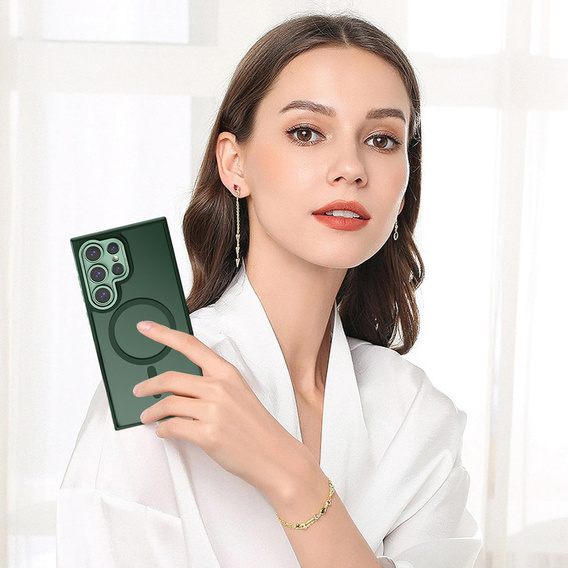 Case for Samsung Galaxy S25 Ultra, for MagSafe, ERBORD Matt Case, green + Screen Glass