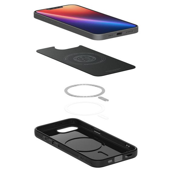 Spigen case for iPhone 16E, Liquid Air, black + 9H Tempered Glass