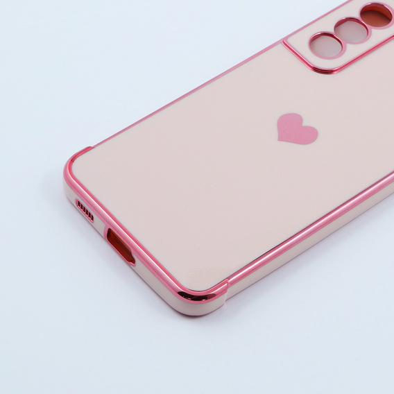 Case for Samsung Galaxy S21 FE, Electro heart, pink rose gold