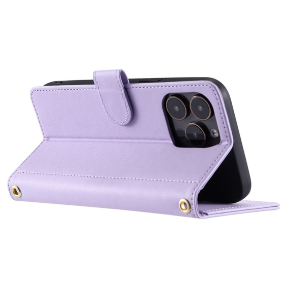 Flip case for iPhone 16 Pro, Rhombus Crossbody Leather, purple