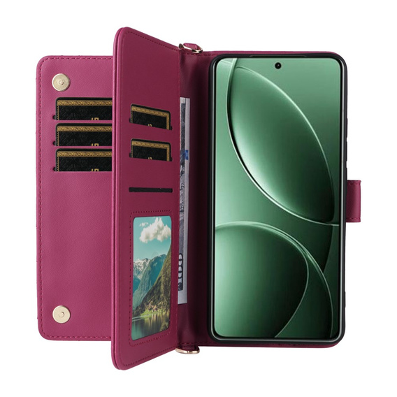 Crossbody Leather Wallet flip case for Xiaomi Poco F7 Pro, maroon