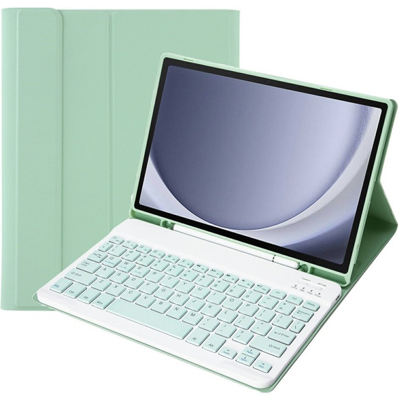 Case + keyboard Samsung Galaxy Tab A9, Leather Pen Slot, light green