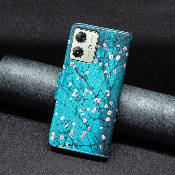 Flip case for Motorola Moto G54 5G, Wallet, sakura, blue