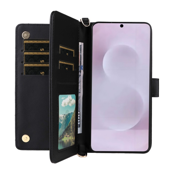 Crossbody Leather Wallet flip case for Samsung Galaxy S25 Edge, black