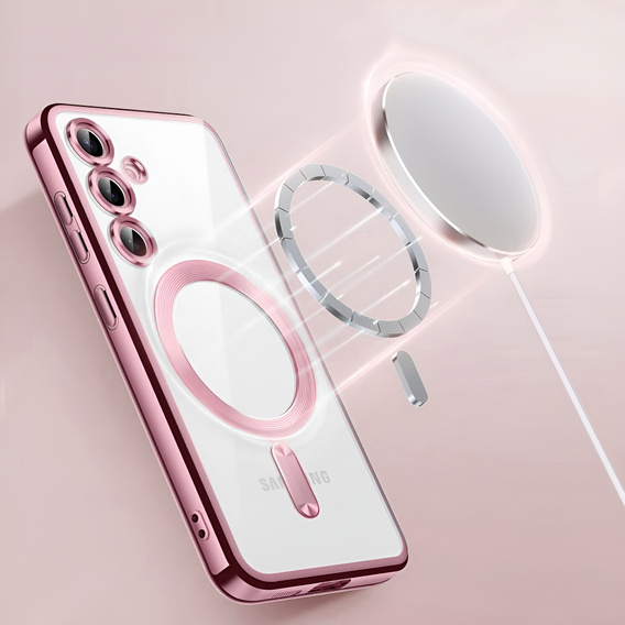 Case for Samsung Galaxy S25+ Plus, Electro MagSafe, pink rose gold + Screen Glass