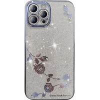 Case for iPhone 12 Pro, Glitter Flower, blue