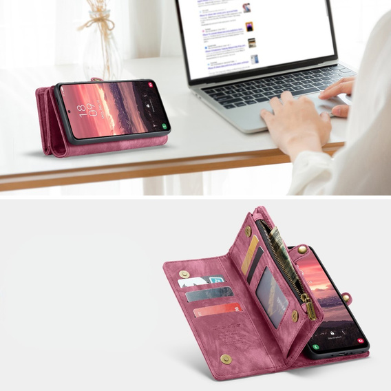 CASEME case for Samsung Galaxy A56 5G, Retro Leather Wallet, with strap, red