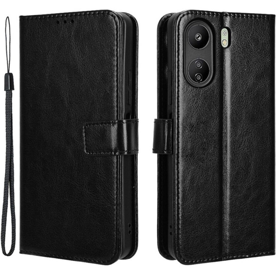 Flip case for Xiaomi Redmi 13C / Poco C65, Crazy Horse Wallet, black