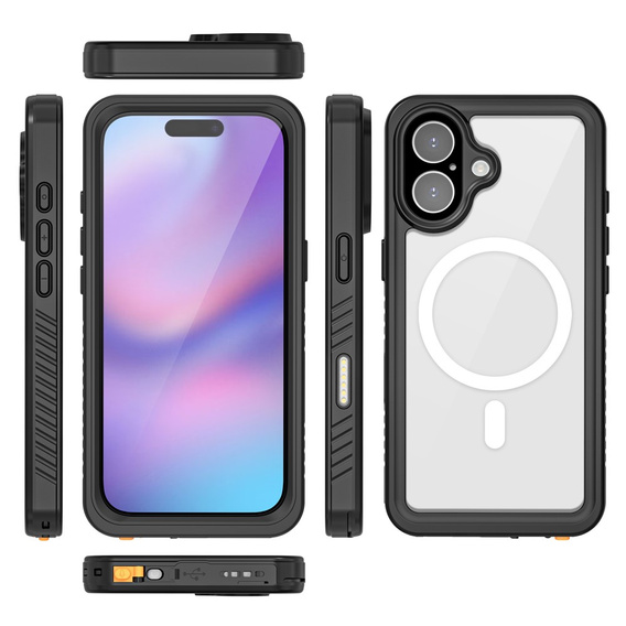Redpepper case for iPhone 17, IP68 waterproof, for MagSafe, transparent with black sides
