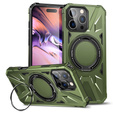 Case for iPhone 16 Pro Max, armored with stand and handle plate, green