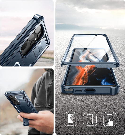 Armored case for Samsung Galaxy S23 Ultra, Dexnor Full Body (Two Frames), dark blue