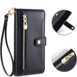 Flip case for iPhone 16E, Wallet Zipper Pocket, black