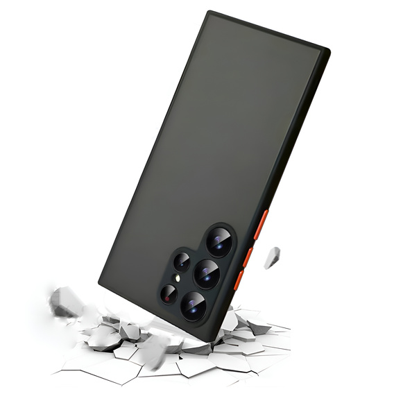 Silicone case for Samsung Galaxy S25 Ultra, with camera protection, transparent / black + 9H tempered glass