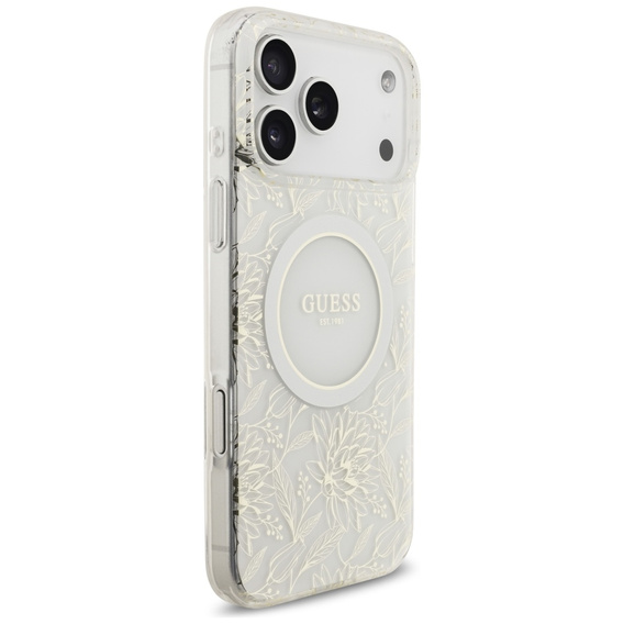 Guess IML Flowers Electroplated Allover With Beads Strap Case, for MagSafe, with strap for iPhone 17 Pro Max
