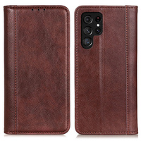 Case for Samsung Galaxy S25 Ultra, Wallet Litchi Leather, brown