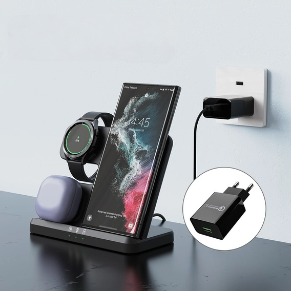 3-in-1 Wireless Induction Charger QI Fast Charger for Samsung S25 S24 S23 Galaxy Watch Buds Station Black