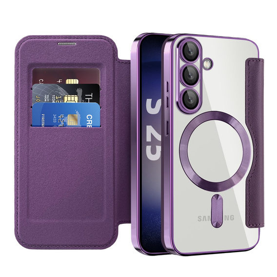 Flip case for Samsung Galaxy S25+ Plus, RFID Wallet MagSafe CamShield, purple